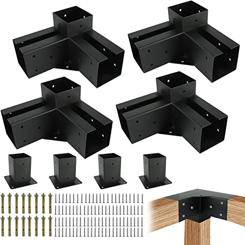 Nopwer Pergola Pavillon-Halterungs-Set, 3-Wege-Eckhalterung für 10,2 x 10,2 cm Holzbalken