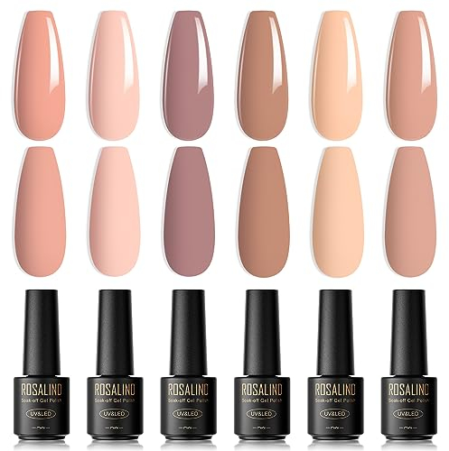 ROSALIND Vernis Semi Permanent Nudee, 6 Couleurs Mini Rose Nude Champagne Soak Off Vernis à Ongle Gel UV LED Nail Art Vernis Permanent Soak Off Manucure