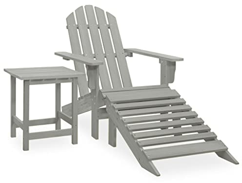 Gartenstuhlmöbel, Gartenmöbel, Gartenmöbel-Sets, Garten-Adirondack-Stuhl mit Ottomane und Tisch aus massivem Tannenholz in Grau