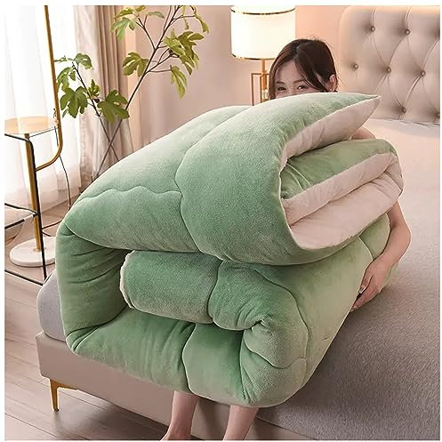 ZTGL Herbst und Winter Warmer Milchsamt Duvet, Dicker Lamm-Kaschmir Decke, Dicker Flauschige Kaschmir Steppdecken - Weiche Warme Bettdecke Bettwäsche,Grün,150x200cm(2.5kg)