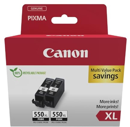 Canon PGI-550 XL Twin Vorteilspack 2 Tintenpatronen größere Reichweite XL (2X Schwarz) Original [Umweltfreundliche Recycle-Kartonverpackung 2024 mit Diebstahl Sicherungsetikett]