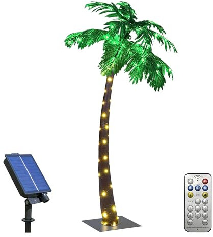 Lightshare 5FT 96L Solar Gorgeous Palm Tree Artificial Lighted Palm Tree, 56LED Lights, Decoration for Office, Home, Party, Christmas, Nativity, Outside Patio
