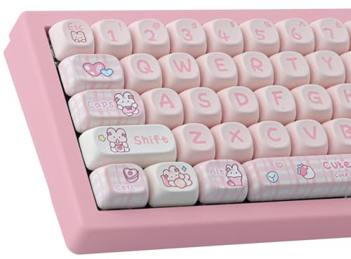 PBT Keycaps 148 Keys Cute Keycap Dye-Sublimation Pink Bunny Keycaps Set MOA Profile Custom Keycap for ANSI Layout Cherry MX Keys Mechanical Keyboards