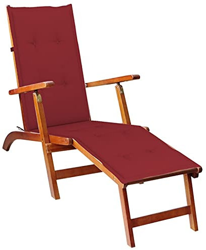 LAPOOH Liegestuhl mit Fußstütze und Auflage Akazie Massivholz, Gartenliege, Sonnenliege, Relaxliege, Deckchair, Terrassenstühle, Beach Chair, Saunaliege 3064023