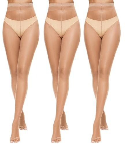 Yilanmy Toeless Tights for Women Sheer Ultra Thin Tights 3 Pairs | Control Top Nylons for Women Summer Open Toe Pantyhose for Sandals, Nude，Skin Colored