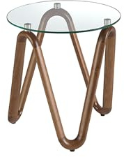 Ángel Cerdá - Mesa Esquinera Redonda de Cristal Templado y Nogal - Mesa Rincón Salón Moderna y Elegante - Mesa Auxiliar Salón Versátil - Duradero y Funcional - 50 x 51 cm