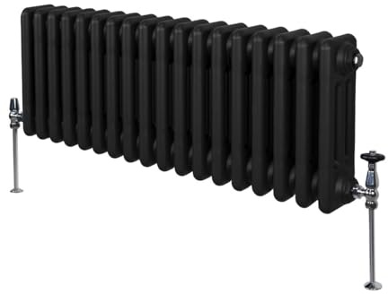 Radiatore Termosifone a 3 Colonne 300mm x 832mm Moderno Centralizzato Nero in Acciaio Inox Orizzontale a Parete Cucina Soggiorno Bagno Kit di Fissaggio e Spazzola Inclusi