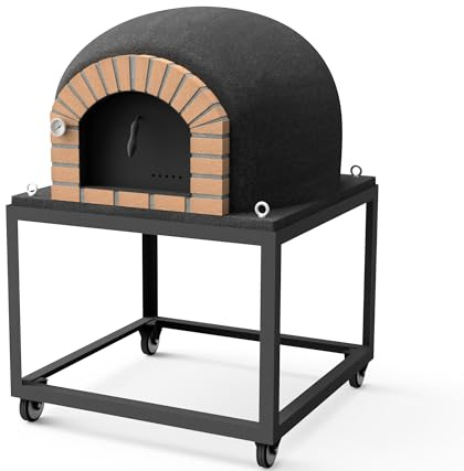 MOVELAR - Holzofen für den Außenbereich, Modell STROMBOLI (Schwarz - 120 x 120 x 165 cm) – isoliert mit Kork & 3 Keramikmatten, ideal für Pizza, Brot & Fleisch