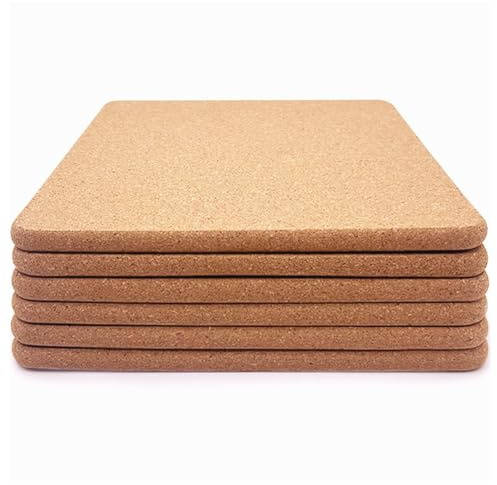 Elqubkan Kork-Untersetzer Set - 6 Stück Hochdichte, Dicke, Quadratische Untersetzer für Warme Gerichte, 20,3 cm, Multifunktional, Langlebig, Einfach zu Ver