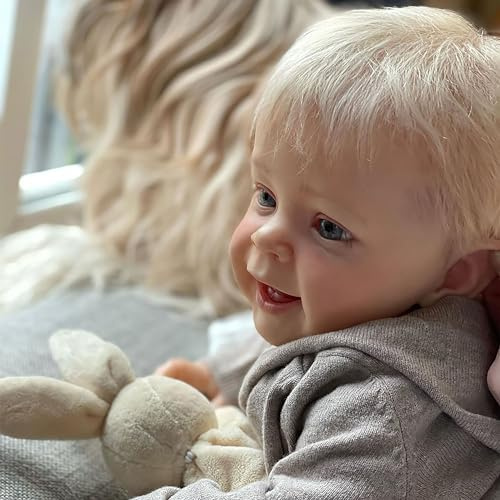 WANCHENG Reborn Puppe Lebensecht Junge 24 Zoll Niedlich Reborn Baby Neugeborene Realistisch Babypuppe Augen Offen Lebensechte Babypuppen mit Haaren