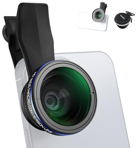NEEWER 2 in 1 Smartphone Lens Kit, 0.75x Wide Angle 2x Macro Phone Lens Compatible with iPhone Samsung Android Cellphone, Detachable HD Lens with 17mm to 37mm Adapter Ring & Lens Filter Adapter, LS-60
