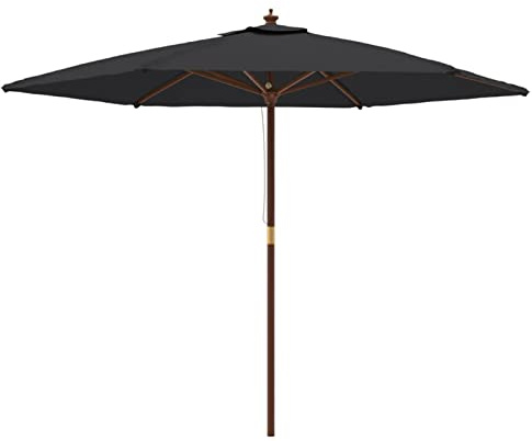 Rantry Ombrellone da Giardino con Palo in Legno Nero 299x240 cm, Ombrellone, Ombrelloni, Ombrellone da Giardino, Ombrelloni da Esterno, Ombrellone Spiaggia, Ombrellone da Terrazzo Antivento