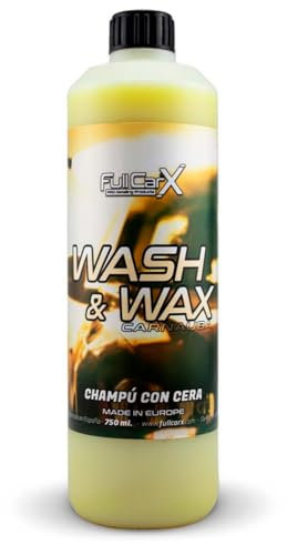 FULLCARX Wash & Wax 750ml Champú con Cera Carnauba Concentrado Espuma Activa, Lavado Coche Alto Brillo Exterior, Jabón Limpiador 2 en 1 Limpia y Abrillanta, Producto Limpieza Detailing Profesional