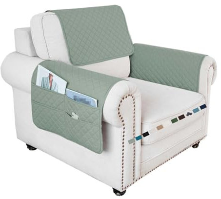 ILiemao Funda para Reposabrazos de Sofá, Funda para Reposacabezas para Sillón Reclinable, Funda de Sillón Relax con Bolsillos, Muebles Acolchado Antideslizante(Matcha,1 Stater)