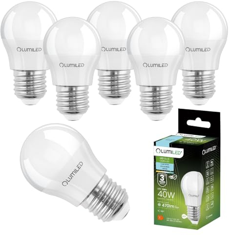 Lumiled LED Lampen E27 P45 5W ersetzt (40W Glühlampe) 6 Stück Set 470lm 6500K kaltweiß 180 Grad Lichtwinkel 230V Glühbirne Birne Leuchtmittel Kugelform Kugel Energiesparlampe