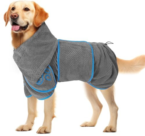 SlowTon Hundebademantel - Super saugfähiges Handtuch zum Abtrocknen von Haustieren, Bademantel für Welpen nach dem Baden, Dusche, Schwimmen, Spaziergang