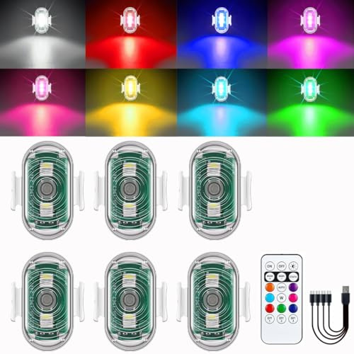 LED-Stroboskoplicht, Stroboskoplicht für Drohnen, Antikollisionslicht, USB, 8 Farben, wiederaufladbarer LED-Blitz, geeignet für DJI Mini 4 Pro und alle Zubehörteile für RC Drohnen (6 Stück)