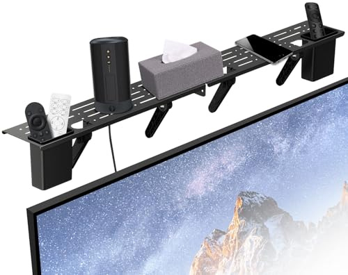 Cyiecweu 2 Piezas Superior Pantalla de TV Estante, Estante Superior de Pantalla Ajustable, Estantería de Monitor, Aplicar para Cables, Cajas Multimedia, Consolas de Juegos, Mandos a Distancia, Negro