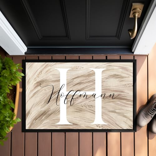 Manufaktur Liebevoll Fußmatte Personalisiert Namen Buchstabe Fußmatte Beige mit Namen Fussmatte Schmutzfangmatte Teppich Geschenk Hochzeit Familie Geschenk Einzug Umzug Name (Hoffmann)