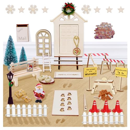 RISAKOGO Wichteltür Set，49 Stück Wichtel Zubehör Weihnachten Wichtel Zubehör Baustelle, Wichtel Set Weihnachten Komplett Miniatur Weihnachtswichtel Tür Deko, DIY wichtel Baustelle Einzug