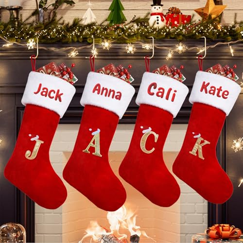 iDIY Nikolausstrumpf Personalisiert -21 Inch Nikolausstrumpf groß, Weihnachtsstrumpf mit Namen, Nikolausstrumpf mit Buchstaben, Individuell Bestickter Name, 26 Buchstaben, Samt,Nikolausstrumpf 3er Set
