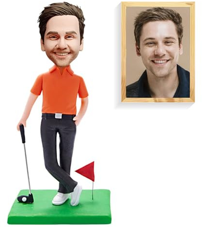 Custom Sports Wackelkopf-Figuren aus Polymerton, personalisierte Geschenke für Freund, Vater oder Sportfan (Golf)