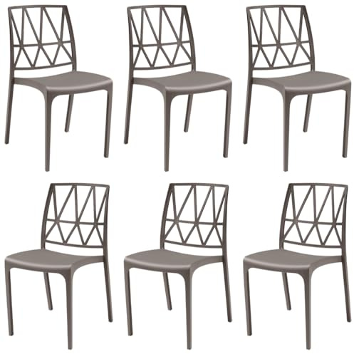 Tomaino - Sedia in Plastica Da Cucina Vague - Set 6 Sedie Plastica Impilabili Per Esterno e Interno - Sedie per Giardino, Soggiorno, Balcone o Bar - Tortora