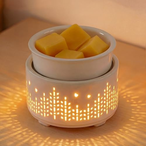 Maromamix Ceramic Wax Melts Warmer–Electric Candle Wax Warmer for Scented Wax PTC Heating Wax Burner Fragrance Wax Melter with 7 Colors Light Gift & Decor (7 Colors Halo)