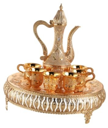 FLCPJGV Kit di pentole per Vino Europeo Set di caffettiere Vintage Pentola per Vino Bicchieri d'Arte Artigianato Tazza di caffè Turco Set di Servizi da tè per, Oro