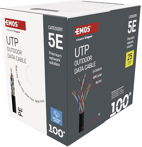 EMOS – UTP nätverkskabel CAT 5e, 100 m, PE – CAT5e patchkabel UTP – Gigabit LAN-kabel – oskärmad Ethernet-kabel – för utomhusbruk