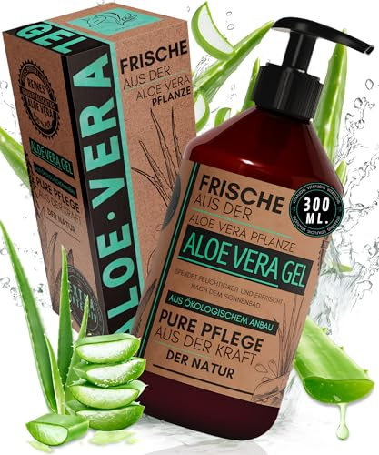 Vita.Fuchs Aloe Vera Gel 100 Prozent - After Sun Gesicht & Körper 300 ml | Bio Aloe Vera Feuchtigkeitscreme, kühlend bei Sonnenbrand - vegan, ohne Alkohol & Parfum, für Gesicht & Körper