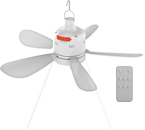 Tent Ceiling Fan for Camping,Outdoor Gazebo Fan with Light and Remote Control | Adjustable Speed, Cooling Tool, Rechargeable Device for Ventilation