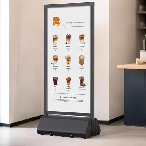HEFJIAYCIQ Schild Für Den Außenbereich Mit Wassergefülltem Sockel, Doppelseitiger Aluminium-Klapprahmen Für Poster, Mit Rollen An Der Basis Für Den Außen- Oder Innenbereich,Schwarz,59x90cm~59x120cm