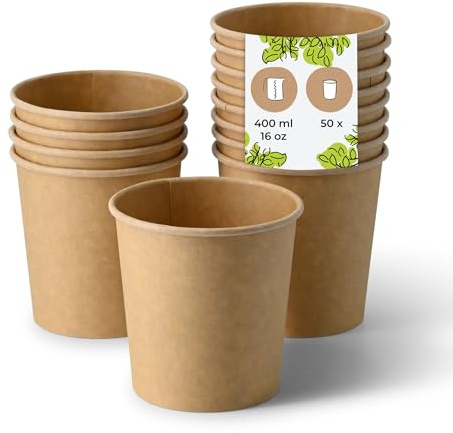 BIOZOYG Suppenbecher to go 50 Stück 400 ml / 16 oz, Ø 95 mm, braun Suppenschüsseln Einweg - Einweggeschirr - Alternative zur Plastikschüssel - To go Becher, Suppe, Soup Bowl