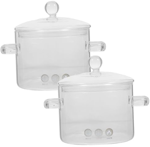 GRIRIW 2pièces Marmite Verre Borosilicate Transparent Double Poignée Avec Couvercle Faitout De Cuisine Résistant Haute Température Pour Soupes Nouilles Et Sauces Compatible Cuisinière Éle