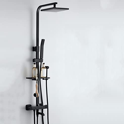 Bath Faucet Thermostat with Hand Shower Mixer Faucet Bathtub Black Brass Cold and Hot Water Multifunction Faucet Bathtub,