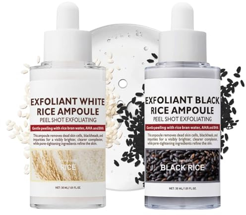 MEITREND Peel Shot Glow Ris Ampoule Duo, vit + svart risampull mild peeling för ansiktet, ris-peeling serum mot pormaskar, porrengöring, fukt och strålande hud