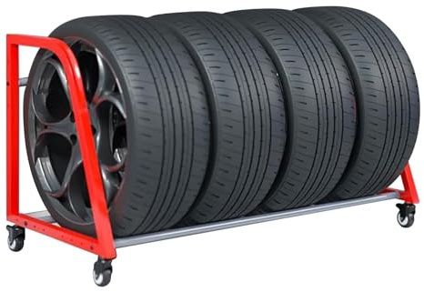Supporto per Pneumatici, Supporto per Pneumatici con 4 Ruote, Robusto Supporto per Garage, per Interni, Esterni, casa, Cortile, officine, Supporto per Pneumatici Facile da spostare.