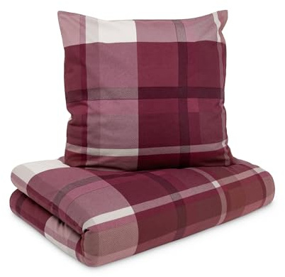 s.Oliver Feinflanellbettwäsche 135x200 cm - 100% Baumwolle, Reißverschluss, kuschelig & waschbar, Winterbettwäsche rot Karo