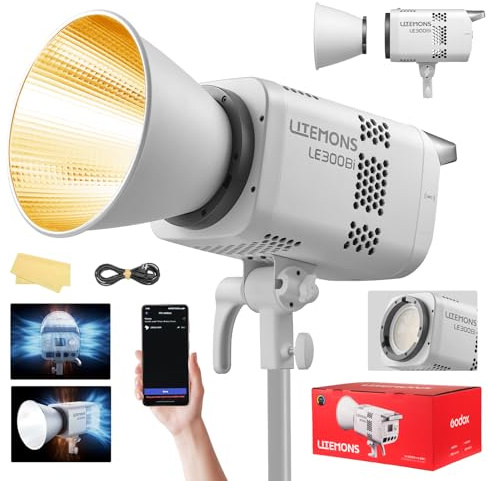 Godox Litemons LE300Bi LE300 Bi Luz Continua LED Video Light 320W 2800K~6500K 58900 Lux/1m TLCI/CRI≈98 Control Bluetooth 11 Efectos FX Montura Bowens Luz de Vídeo para Vlogging Live Youtube(Blanco