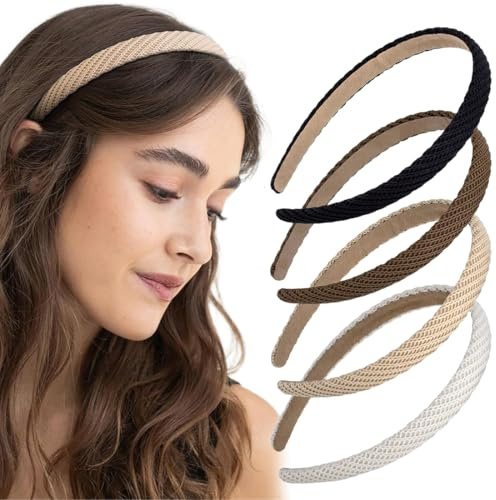 OIXEYA Lot De 4 Pièces Bandeaux Pour Femmes Et Filles, Serre-Tête Mode, Élastique Antidérapant, Unisexe, Bricolage (Noir, Beige, Café, Marron)