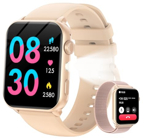 Yxtel Smartwatch Donna, Orologio Smartwatch Impermeabile IP68, Smart Watch con LED Torcia, Effettua/Risposta Chiamate, DIY Quadranti, 2 Cinturini, Contapassi e Monitor Sonno