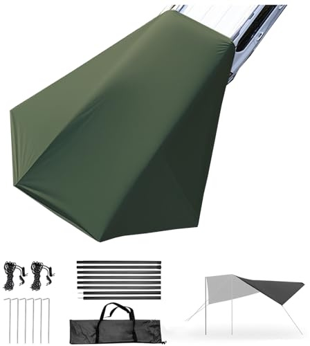 Heckzelt Auto, 2.8 x 3.8 m Auto Tarp Markise Sonnensegel, Camping, SUV, Sonnenschutz, wasserdicht, universal, UV-Schutz, für Van, Wohnmobil, Wohnwagen, Fahrzeug (380 * 280CM,Green)