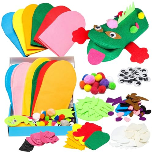 Bemonew 6-teiliges Handpuppen-Herstellungsset, buntes, niedliches Cartoon-Tier-Themen-Filz-Sockenpuppen-Set, pädagogische DIY-Bastelsets, Geschichtenerzählen, Rollenspiele für Mädchen und Jungen