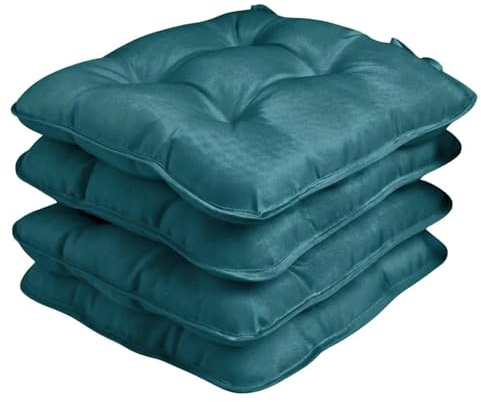 Dolce Vari Seat Cushion | 40x40 cm Chair Pad with Strap Ties | Comfortable Cushion for Dining Chairs, Kitchen, Patio, Garden & Office (4, Teal)
