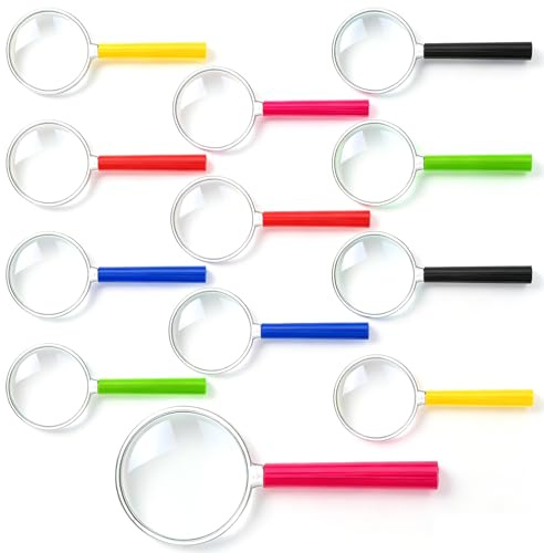 12 stycken förstoringsglas flerfärgade plast med handtag, förstoringsglas förstoringsglas för utomhus gåva i 6 färger 9,5 × 4 cm