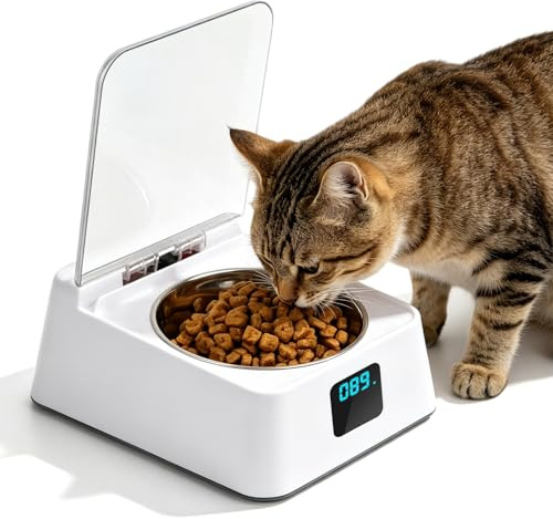 Intelligenter Futternapf, 350ml, 210 * 170 * 92mm Futterautomat Katze Nassfutter, Nassfutterautomat für Katzen, Futterspender mit Deckel, IR-Induktion für Zuhause und Tierbedarf, Schwarz-Weiß