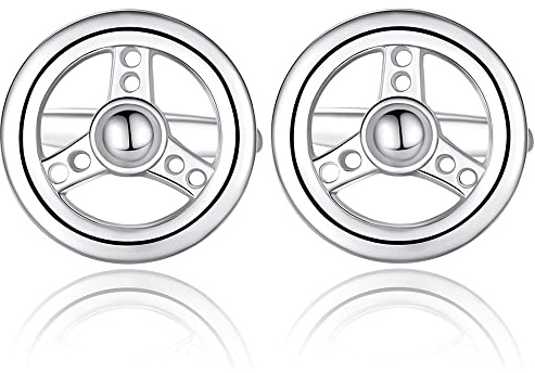HONEY BEAR Herren Manschettenknöpfe Lenkrad - Form Cufflinks Manschettenknopf Silber Edelstahl,MEHRWEG