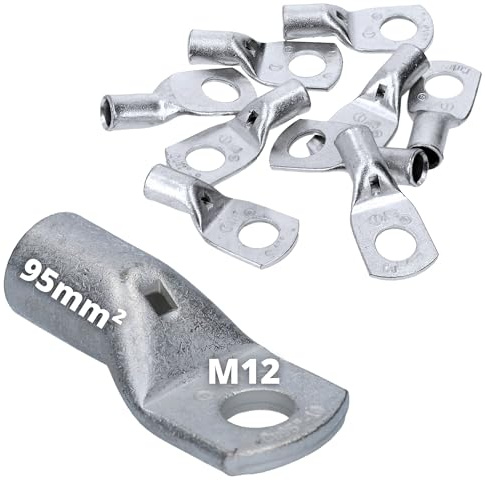 Cembre A19-M12-10 Capicorda Tubolari in Rame Stagnato, 95 mm², M12 | Terminali a crimpare non isolati per cavi elettrici, con foro di ispezione e ricottura per una pressatura ottimale