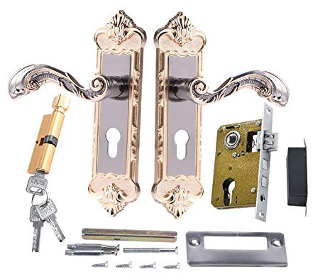 Porte Serrature Kit, Stile Europeo Serratura Antifurto per Interni, Maniglia per Porta Retrò Corrimano in Lega di Alluminio Con Hardware di Montaggio Completo Per Ufficio Camera da Letto,